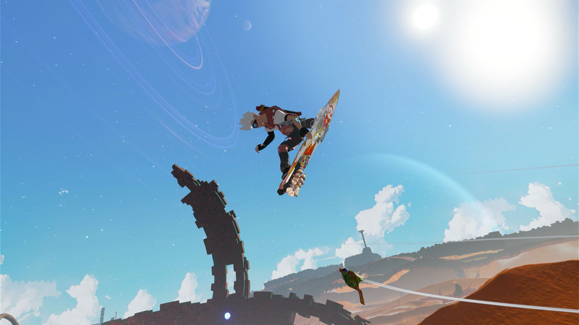 Character performing a hoverboard jump in Star Overdrive